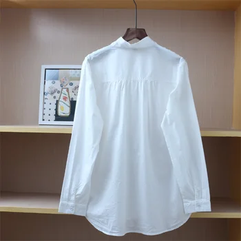 Kawaii siuvinėtos Medvilnės marškinėliai stendas apykakle ilgomis rankovėmis palaidinė top marškinėliai