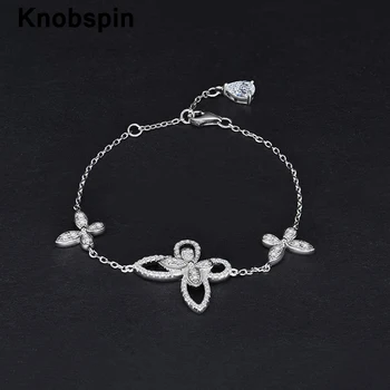 Knobspin 925 Sterlingas Sidabro Bowknot Vestuvių Apyrankės Moterims Yra Didelių Anglies Diamond Metis Fine Jewelry Didmeninės