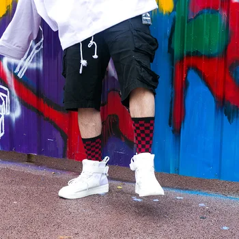 Korėjos Harajuku Tendencija Moterų Šaškių Kojinės Geometrinis Languotas Kojines Vyrų Hip-Hop Medvilnės Unisex Streetwear Naujovė Kojinės