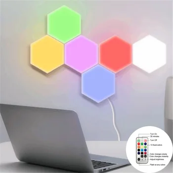 Kūrybos RGB 5V/2A Šešiakampe Korio LED Touch Šviesos Permainingi Kartu Bus kvantinės Šviesos Indukcijos Sienos Įklijuoti Sienos Lempos