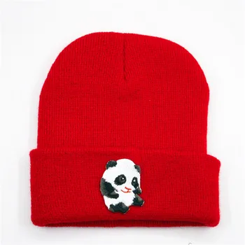 LDSLYJR Panda Gyvūnų siuvinėjimas Medvilnės Tirštėti megzti skrybėlę žiemą šiltą kepurę Skullies bžūp beanie skrybėlių vyrų ir moterų 174