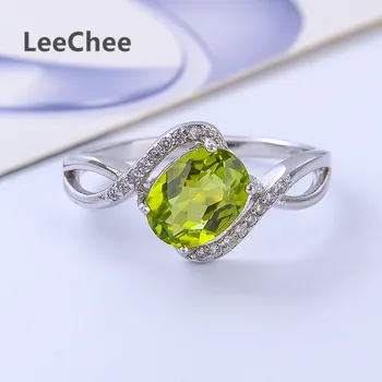 LeeChee Olivīns žiedas moterims natūralus 6*8mm 1.5 ct žalia brangakmenio papuošalai gimtadienio dovana Nekilnojamojo 925 Kieto Sidabro