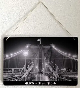 LEotiE NUO 2004 m. Alavo Pasirašyti Dave Mėsininkas juoda Nuotraukų JAV niujorko Miesto Bruklino Tiltas Naktį 20x30 cm kelias Dideli Metaliniai