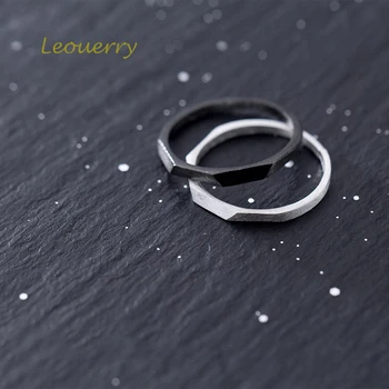 Leouerry 925 Sterling Geometrinis Minimalistinė Juoda, Sidabro Atidaryti Žiedai Moteris Draugei Pirštą Žiedas Šalies Fine Jewelry