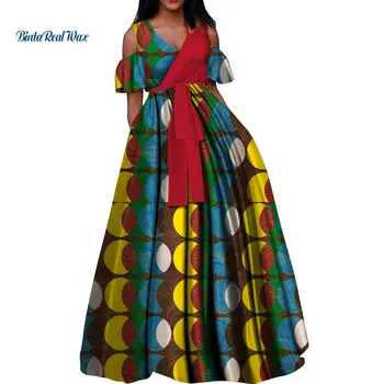 Mados Afrikos Vaškas Spausdinti Suknelės Moterims heidi bazin Riche Medvilnės V-kaklo Tutu Suknelė Vestidos Afrikos Dizaino Drabužių WY3376