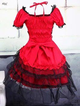 Mados Didelis Raudonų Medvilnės Verpalų, Klasikinis Lolita Dress Ainclu Vyriški Trumpomis Rankovėmis, Kinų Stiliaus Kamuolys Suknelė Lolita Princess Dress