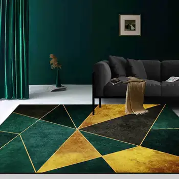 Mados modernios šviesos prabanga tamsiai žalia auksinis trikampis geometrijos kambarį miegamojo lovos kilimų mat pritaikymas savo reikmėms