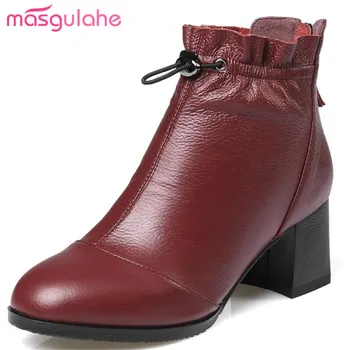 Masgulahe 2018 mados tendencija batai reguliuojamas plisuotos natūralios odos batai zip storio aukštakulniai moteriški bateliai didelis dydis