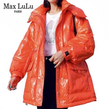 Max LuLu Žiemos Mados Korėjos Ponios Baltųjų Ančių Pūkais Jackets Womens Šiltas Tirštėti Paltai Atsitiktinis Gobtuvu Parkas Ilgų Palaidų Drabužių