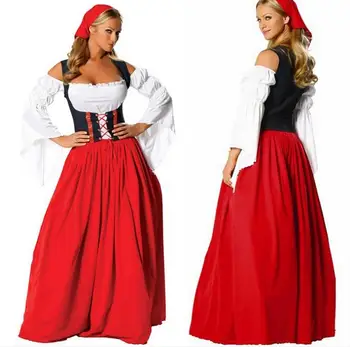 Mažmeninės prekybos Nauja ILGA Raudona Oktoberfest Alaus Tarnaitė Valstiečių Suknelė, Kostiumas vokietijos Wench kostiumas suknelė Moterų vokietijos Bavarijos Ilgas Apranga