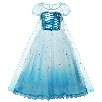 Mergina Drabužių Elsa Vaidmenų Frocks Vaikų Šalis Cosplay Išgalvotas Suknelės, Mėlyna Blizgančiais Prom Dress