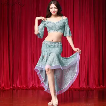 Modalinis Veiklos pilvo šokio nustatyti elegantiškas pusė rankovių pilvo šokių suknelę mergaitėms pilvo šokių suknelės Patogus kostiumai Q353