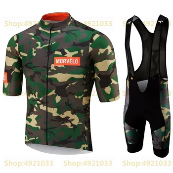 Morvelo Komanda dviračių džersis kostiumas trumpomis rankovėmis Speedsuit MTB Džiunglių spalvos ciklo Džersio ir kvėpuojantis gelio padas šortai tinka ridewear
