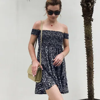 Moterų 2018 m. Vasaros Paplūdimio Dot Suknelė Prarasti Spausdinimo Seksualus nuo Peties Imperijos Flash Kaklo Mini Suknelė