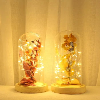 Naktį Šviesos Išskirtinį Lapai su Filialais LED Patvarus Stiklo Butelis Lempos Valentino Dieną, Stiklo Umbra