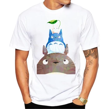 Nauja Siunta Medvilnės Mano Kaimynas Low Poly Vyrų T-Shirt Juokinga Totoro Spausdinti Viršūnes Įgulos Kaklo Atsitiktinis Tee Marškinėliai