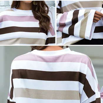 Naujas Atvykimo Moterų Ilgas Rankovėmis marškinėliai Dryžuotas Laisvi O-Neck Tee Rudenį, Pavasarį Viršūnės