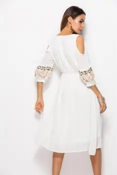 Naujas moterų V-kaklo etninės stiliaus plonas siuvinėjimo Siuvinėta suknelė stebėjimo atostogų suknelė kelionės atsitiktinis sijonas