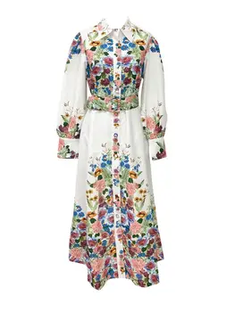 Naujas Vintage Suknelė Aukščiausios Kokybės Mados Moterų Žibintų Rankovės Ilgos Šalis Suknelė Atostogų Suknelės