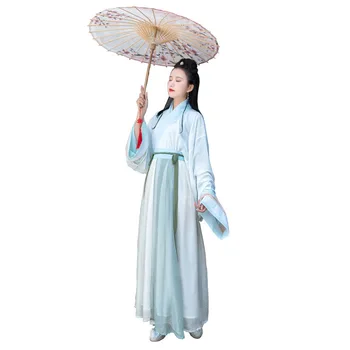 Nemokamas pristatymas Han stiliaus aukso šilko kryžiaus antkaklio didelių rankovėmis marškinėliai moterų suknelė vienas gabalas audimo didelis swing sijonas pasakų sijonas
