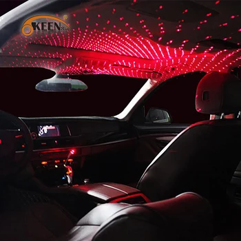 OKEEN 2vnt LED Automobilio Stogo Star Naktį Žibintai Raudona Projektoriaus Šviesos Interjero Aplinkos Atmosferą Galaxy Lempos Apdailos Šviesos su USB