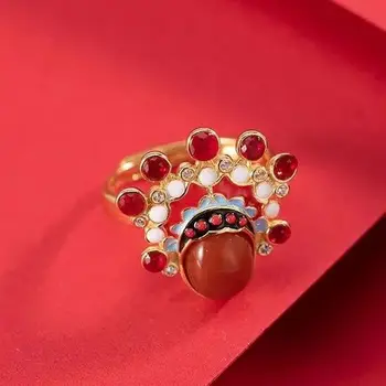 Originalaus Dizaino Kinijos Tradicinės Kultūros Pekino Operos Pietų Raudonas Turmalinas Atidaryti Žiedas Žavesio Žavių Moterų Prekės Papuošalai
