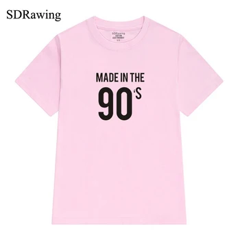 Padaryta 90-ųjų marškinėliai Gimė 90-ųjų medvilnės marškinėliai moterims mergina Grafinis Tees Hipster Tumblr Jaukus viršūnės