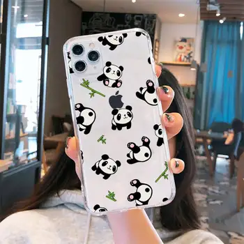 Panda juokingas, mielas, puikus Telefonas Byla Skaidri minkšta iphone 5 5s 5c se 6 6s 7 8 11 12 plus x mini xs xr pro max