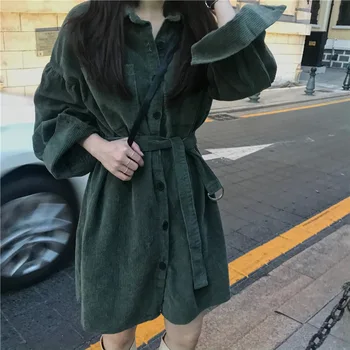 Retro Žalia Kietas Velvetas Tirštėti 2021 Korėjos Plius Dydis Varčias, Stilingas Prašmatnus Office Lady Streetwear Didelis Juosmens Suknelės