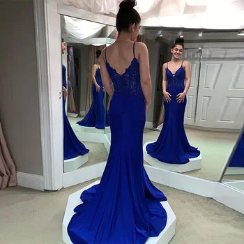 Royal Blue V-kaklo, Vakaro Suknelės, Mermaid Stiliaus Backless 2019 Naujas Moterų Oficialų vakarinę Suknelę Valymo Traukinio ypatinga Proga Suknelės