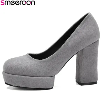 Smeeroon 2020 naujo stiliaus mados 10cm aukštos aikštėje kulniukai, suapvalinti tne platforma siurbliai, elegantiškas batai juoda abrikosų ponios batai