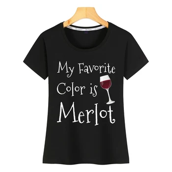 Topai Marškinėliai Moterų mano mėgstamiausia spalva yra merlot vyno gėrėjas Tinka Užrašai Trumpas Moterų Marškinėlius