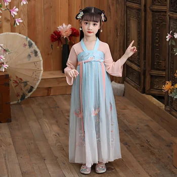 Tradicinis Kinų Dress Kostiumai Hanfu Mergaitėms Senovės Retro Tango Naujųjų Metų Tiktų Šokių Cheongsam Kimono Bamblys Medžiaga