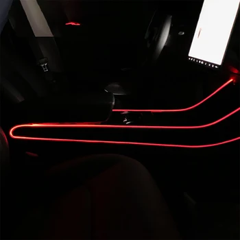 Už Tesla Model 3 Spalvinga Garso aktyvuotas Atmosfera Lempos RGB LED Šviesos Juostelės Su App Valdiklis 12V Cigarečių Degiklio