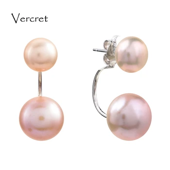Vercret 8-9mm dvigubi priekiniai atgal auskarai originali kultūringas gėlavandenių perlų auskarai ir vestuvių vestuvių prekės papuošalai