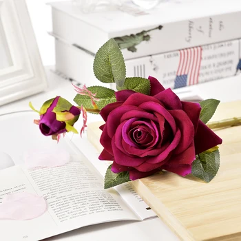 Vestuvių decoratio gėlės dirbtinės gėlės Ryškus nekilnojamojo touch rožės Dirbtinio Šilko Gėlių Nuotaka Namų Dekoro 2 galvutės/puokštė