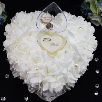 Vestuvių, Sužadėtuvių Ceremonija Dramblio Kaulo Satino Kristalų Gėlės Žiedas Pareikštinių Pagalvė Pagalvėlės Žiedas Pagalvė