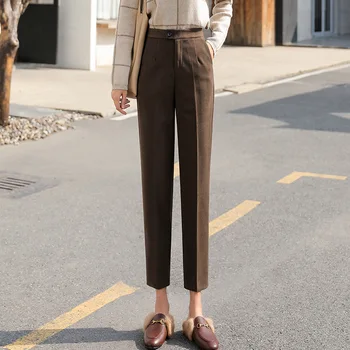 Vilnos Kelnės Moterims Aukšto Juosmens Rudens Žiemos Elegantiškas Naujas Mados Korėjos Kietas Vilnonių Kelnės Slim Fit Office Lady Darbo Kostiumas Kelnės