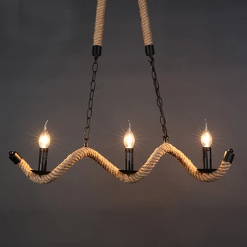 Šiaurės kaimiškas Kanapių Virvė pakabukas lempos, 3 galvutės, E14 lampholder žvakė grandinės droplight liustra už restoranas, baras, kavinė apšvietimas