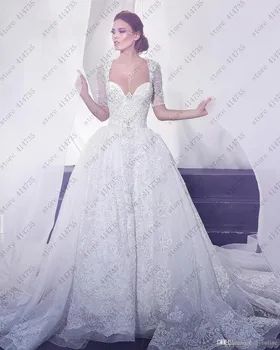 žavinga balta nėrinių prabangus vestuvių suknelė 2019 kamuolys suknelė vestidos de novia tallas grandes vestido novia imperio
