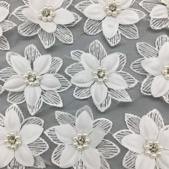 1 Kiemas White Gardenia Gėlių Nėrinių Apdaila Kalnų Krištolas Zawalcowany Perlų Papuošimai, Aplikacijos, Siuvimo Amatai, Skirtas Kamuolys Suknelė Vestuvių Suknelė
