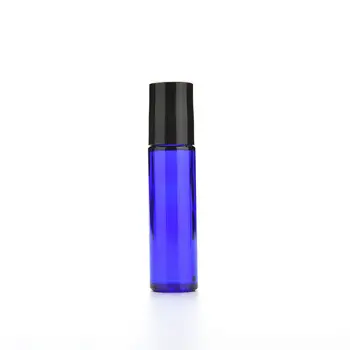 1pc 10ml Mėlyno Stiklo Buteliukas Roll Tuščias Kvepalų Kvepalai eterinio Aliejaus Buteliukas 10 ML Roll-On Juodo Plastiko Dangteliu Butelį
