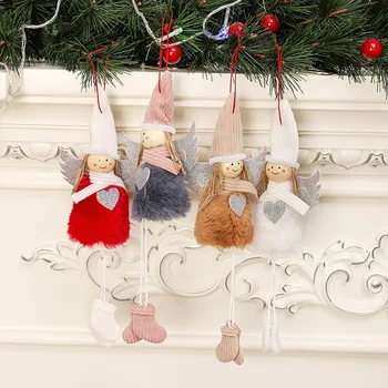 1PC Pliušinis angelas su blizgučiai širdies Kalėdų pakabukas apdailos kabinti lėlės, papuošalai atostogų dovanų dekoravimas