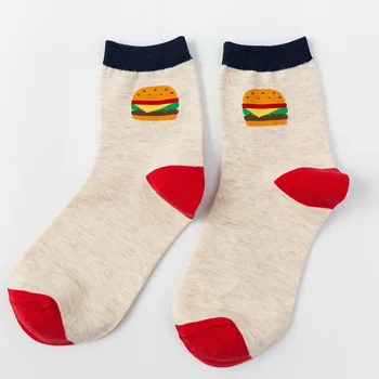 2019 keturis sezonus naujų kūrybinių animacinių filmų maisto serijos ponios medvilnės kojinės gourmet burger mėgintuvėlyje, kojinės kvėpuojantis atsitiktinis moterų kojinės
