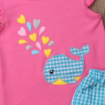 2019 Nauja Vasaros Kūdikių, Mergaičių Drabužiai 2VNT Banginių T-shirt+Tikrinamas Bowknot Šortai Nuosėdos Boutique Animacinių filmų Apranga Bamblys 0-5Y