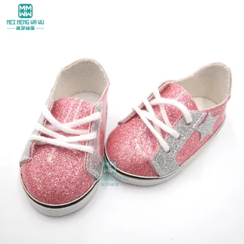2019 Naujas 7.5 cm žaislas kūdikių bateliai rožinės spalvos blizgus sportbačiai tinka 43 cm new born lėlės ir americn lėlės batai