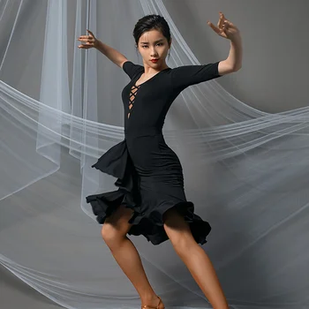 2020 lotynų Šokių Suknelė Moterims Lotus lotynų Šokių Sijonas už Pramoginiai Samba Tango Chacha Pilvo Šokiai, Performamnce sandėlyje