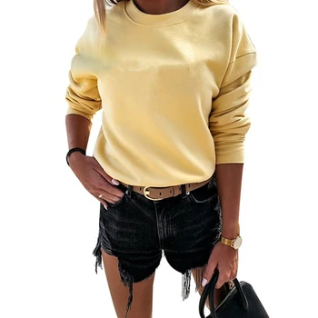 2020 M. Moteris Elegantiškas O-Kaklo Megztinis Moteris Atsitiktinis Kieta Spalva Femme Ponios Paprasta Ilgomis Rankovėmis Sweatershirt