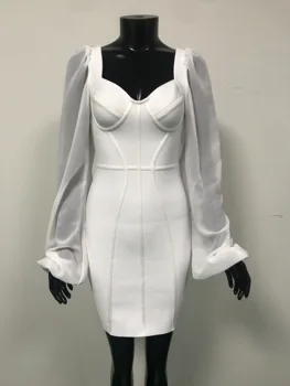 2020 M. Moteris Patenka Seksualus Ilgomis Rankovėmis Baltas Tvarstis Suknelė Dizaineris Elegantiškas Įžymybė Vakare Šalis Suknelė Vestido