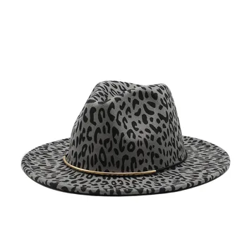 2020 Mados leopard Moterys Vyrai Vilnos Fedora Skrybėlę Elegantiška Panele Žiemą, Rudenį Visoje Kraštų Džiazo Bažnyčia, Panamos Sombrero Kepurė